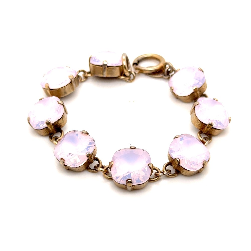 Catherine Popesco Pink Opal Swarovski Crystal Bracelet Gold Tone France 7in